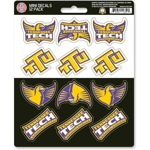Tennessee Tech University Golden Eagles 12-Piece Mini Decal Sticker Set, 5x6 Inch Sheet, Gift for football fans for any hard surfaces around home, automotive, personal items