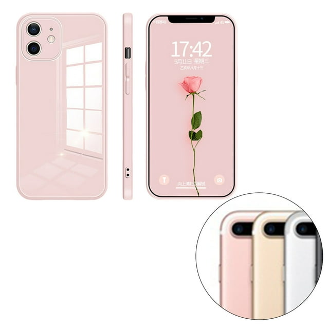 Glass Back Phone Covers with Solid Color Full Rugged Bumper Anti-Slip Design for Iphone 7P/8P/7/8/XS Max/XR/X/XS