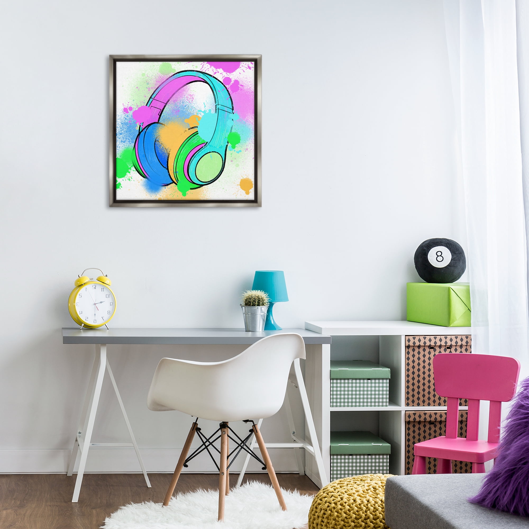 Stupell Industries Splattered Music Headphones Entertainment Painting Gray Floater Framed Canvas Art Print Wall Art, 25 x 25