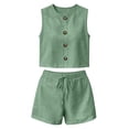 thumbnail image 2 of Bosfbaoi Two Piece Sets for Women Crew Neck Sleeveless Button Down Crop Top and Drawstring Elastic Waist Shorts Casual Linen Look Womens Summer Outfits, 2 of 8