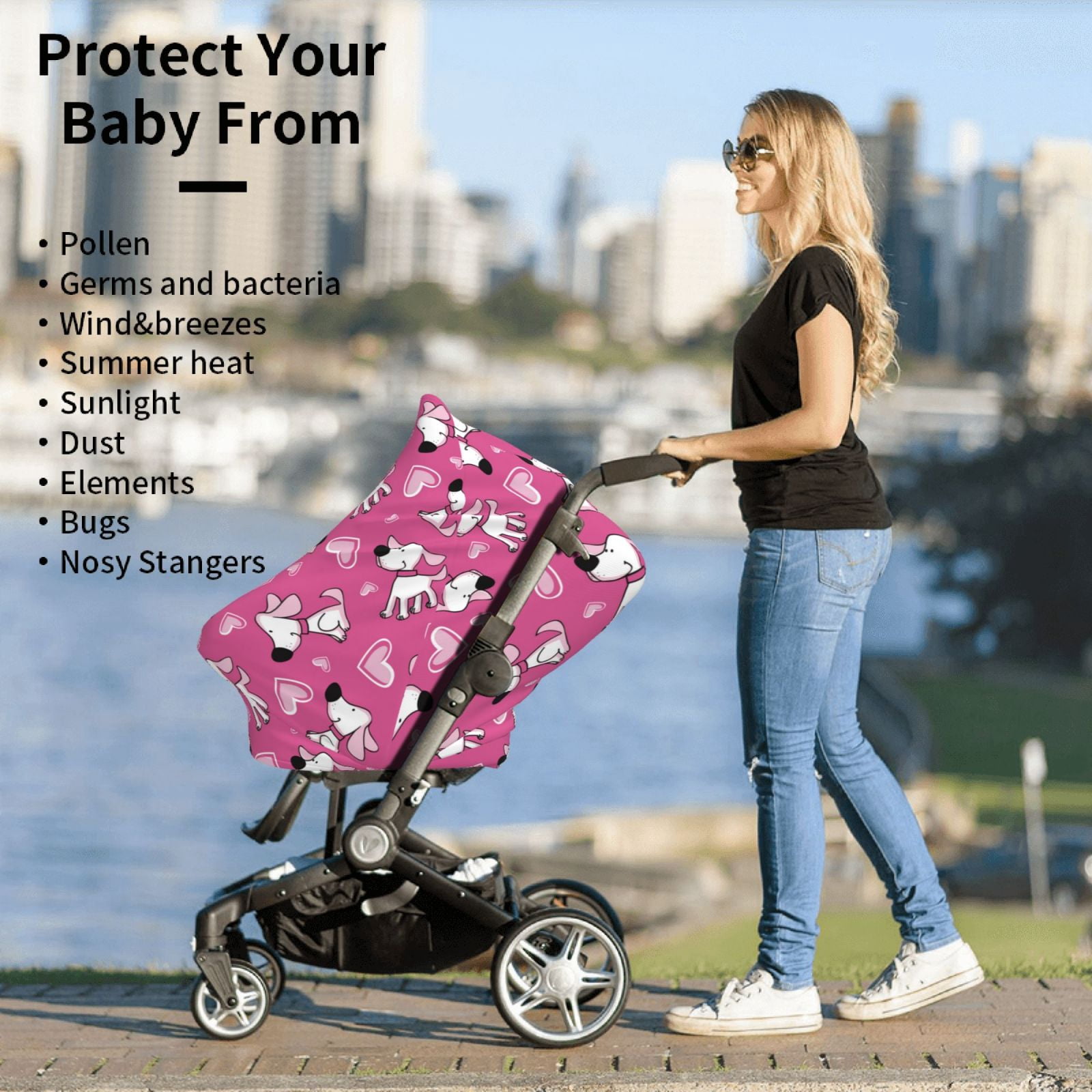 Fotbe Love Dog Pattern Car Seat Covers for Babies, Nursing Breastfeeding Cover Infant Carseat Canopy, Soft Stretchy Carrier Cover