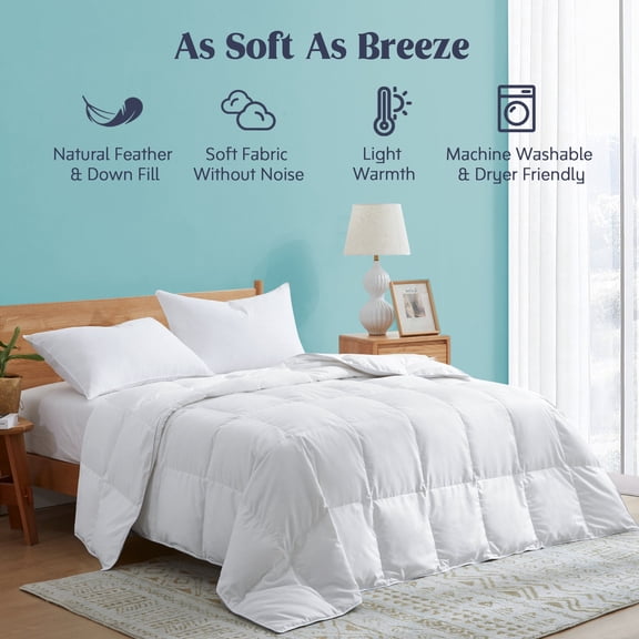 Peace Nest 360 Thread Count Lightweight White Goose Down Fiber and Feather Comforter, White,Twin