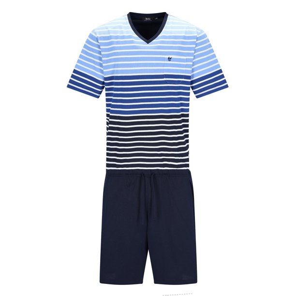 hajo Pijama corto para hombre - confort climático, pijama, bermudas, cuello en V, mezcla de algodón Azul/Gris 3XL (XXX-Large)