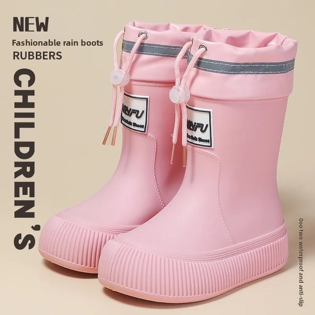 Botas de lluvia para niños, impermeables, antideslizantes, forro polar interior, para niños y niñas, estudiantes de escuela primaria, zapatos de goma antideslizantes para exteriores