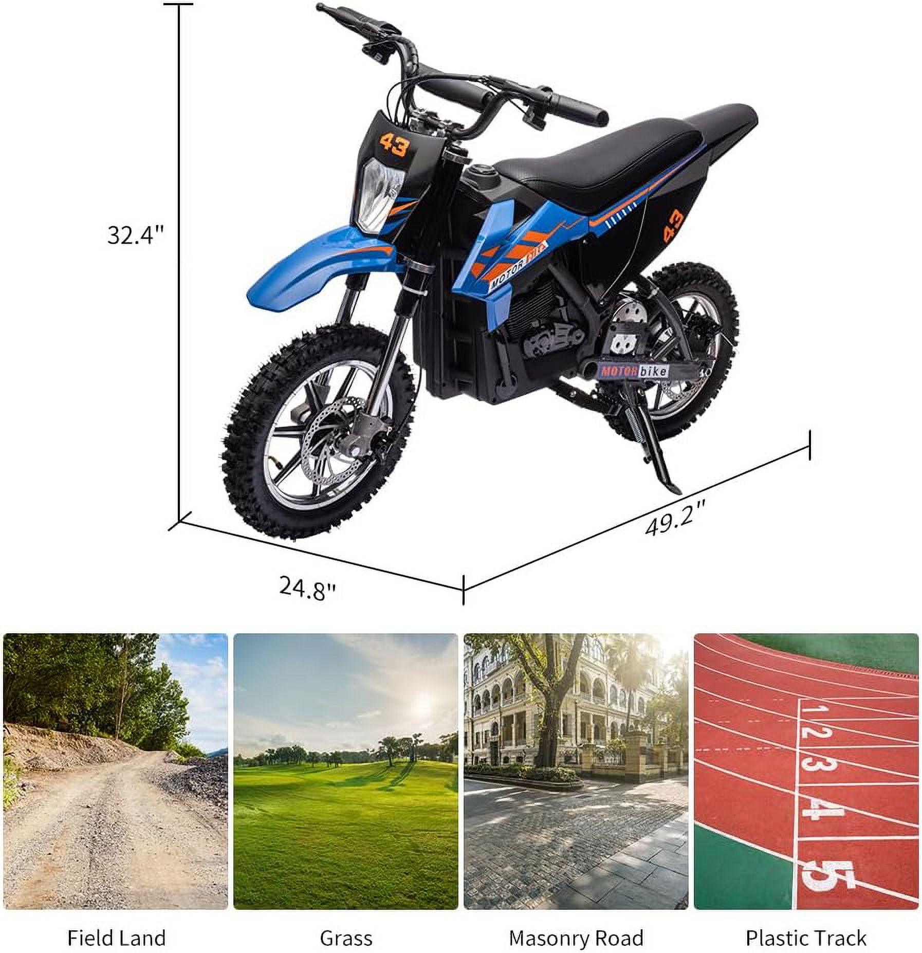 36V Kids Ride on Dirt Bike,15.5MPH Fast Speed Electric Battery-Powered Off-Road Motorcycle 500W Brushed Motor,Max Load 175 lbs,LED Light,Leather Seat,Disc Brake,Air-Filled Tires (Blue)
