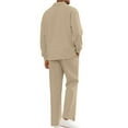 thumbnail image 4 of Solid-Color Textured Casual Collared Pullover Long-Sleeve Top And Pants Sports Set, 4 of 5
