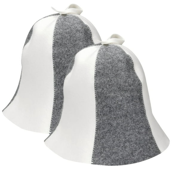 2 Pcs Wool Sauna Hat for Women, Thick Felt Sauna Hats with Hanging Loop, Gray and White Bell Shape, Soft Skin-Friendly Bath Hat for Sauna Spa Home Use