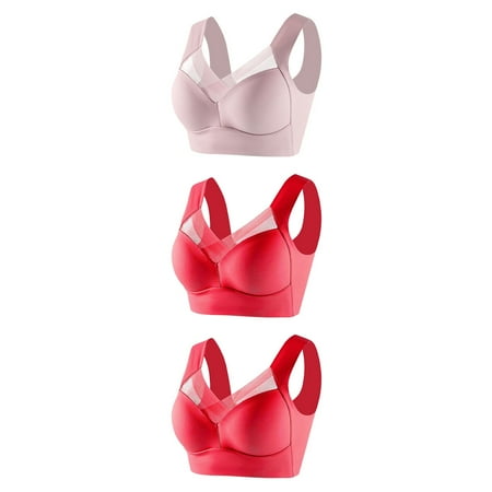 LFEOOST 3 Pack Bras for Women No Underwire Seamless Sexy Push Up Wireless Bra  Breathable Lace Comfort Bra for Large Sizes Red XXXXXL