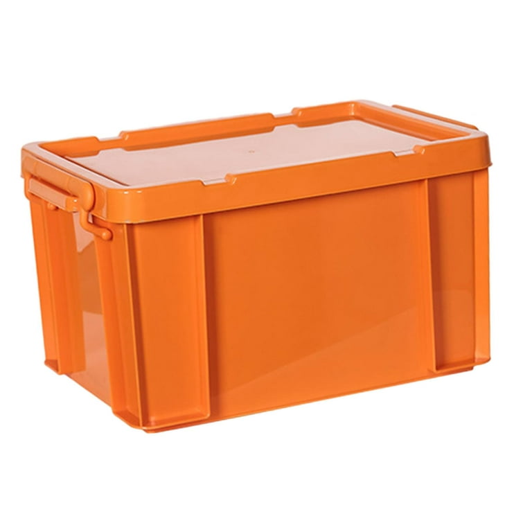 Cuticate PP Storage Box, Industrial Tote Bin with Lids and Latching Buckles, Stackable Camping Storage Container for Shoes, Storage Room, Toys, Garage Orange