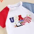 thumbnail image 5 of Okbabeha Toddler Boy 4th of July Outfit Letter Embroidery Short Sleeve Tops with StarStripe Shorts Fourth of July Clothes, 5 of 8