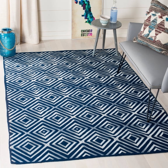 SAFAVIEH Kilim Rachyl Geometric Diamonds Wool Area Rug, Navy, 4' x 6'