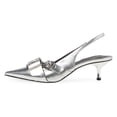 thumbnail image 2 of YDN Women Chic Pointed Toe Slingback Buckle Pumps Elastic Strap Slip On Kitten Low Heels Shoes Party Daily Dress Size 7 Silver, 2 of 4
