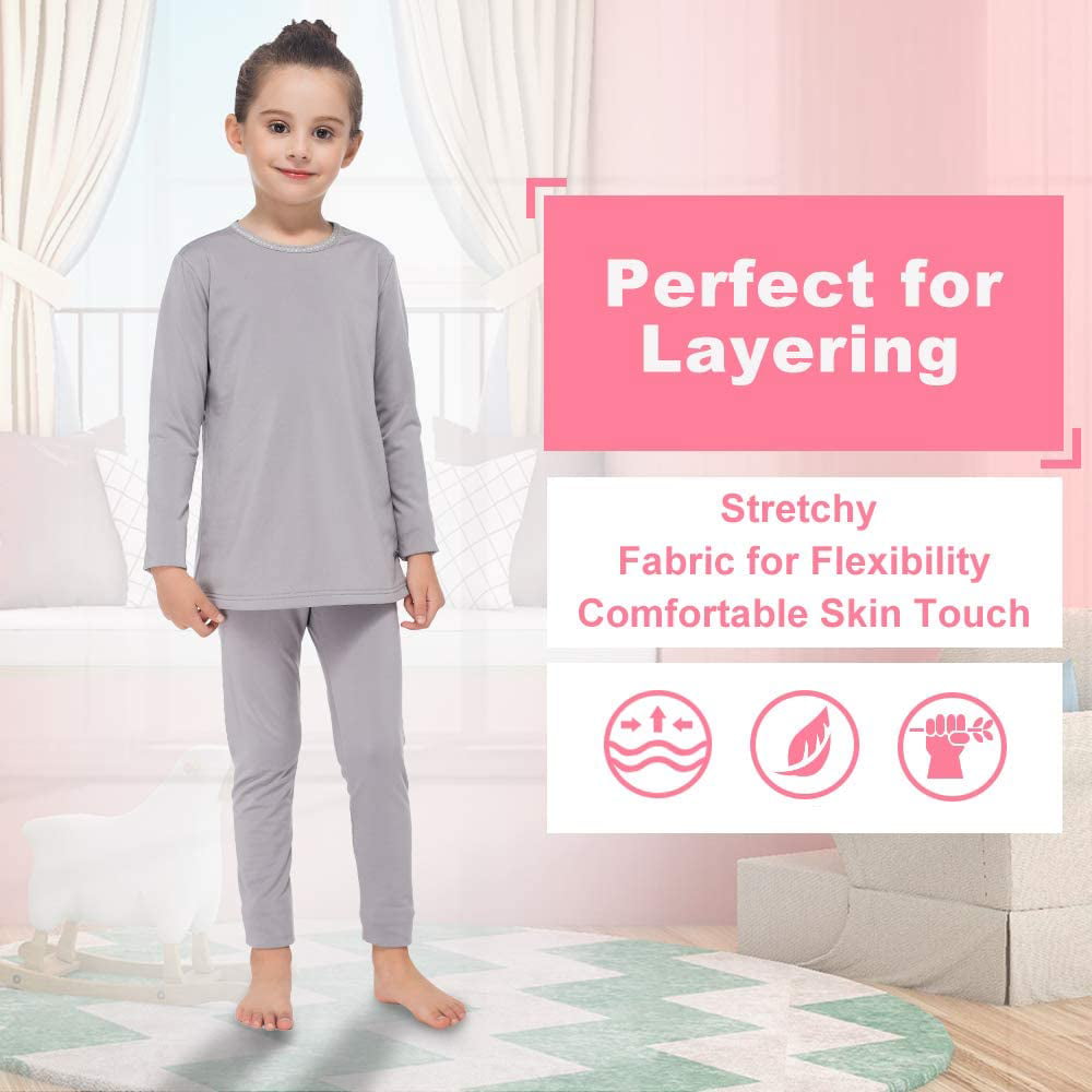 MANCYFIT Thermal Underwear for Girls Fleece Lined Long Johns Set Kids Base Layer Ultra Soft