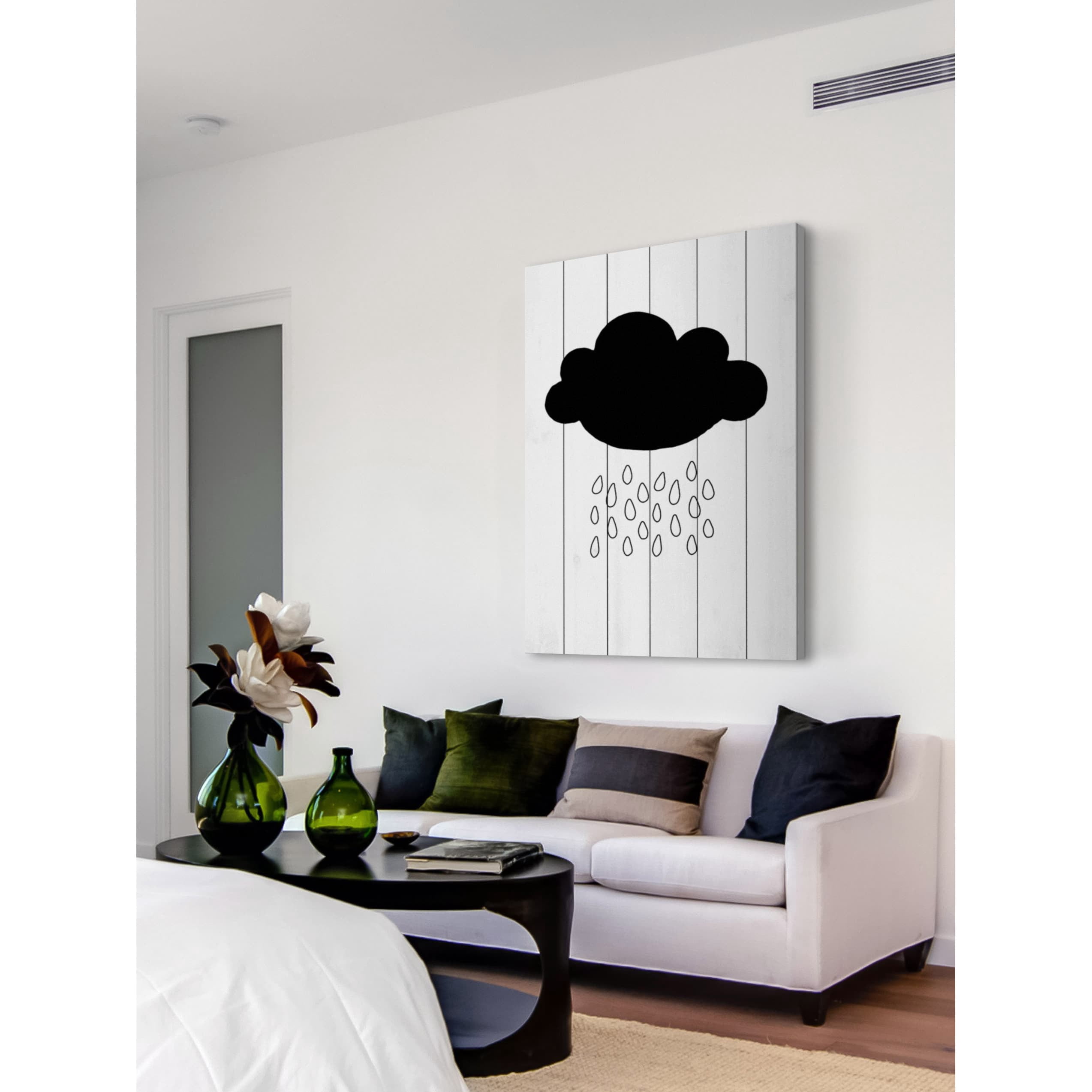 "Black Cloud" Painting Print on White Wood