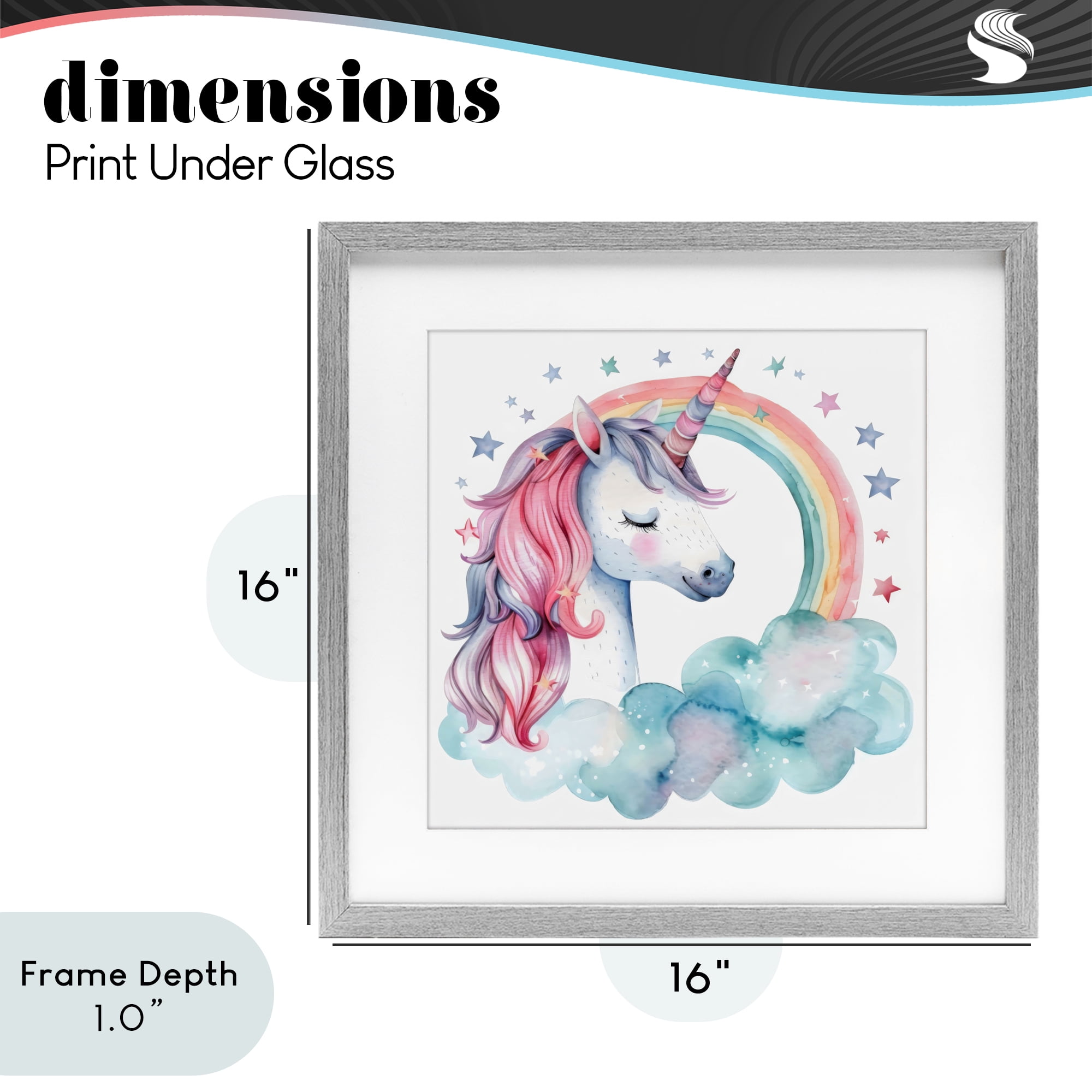 Stupell Industries Starry Rainbow Unicorn Gray Framed Print Under Glass, design by Creative Studio