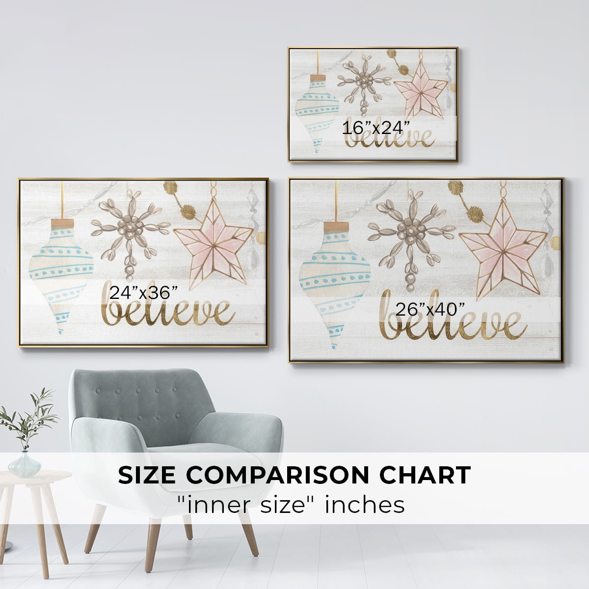 Elegant Ornaments Collection A - Framed Gallery Wrapped Holiday Canvas - 17 x 25 - Gold Frame