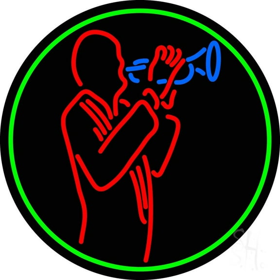 Man With Trumpet LED Neon Sign 18 X 18 - inches Black Square Cut Acrylic Backing, with Dimmer - Premium built indoor Sign for Studio, Club, Home décor, Event, Workshop, Storefront.