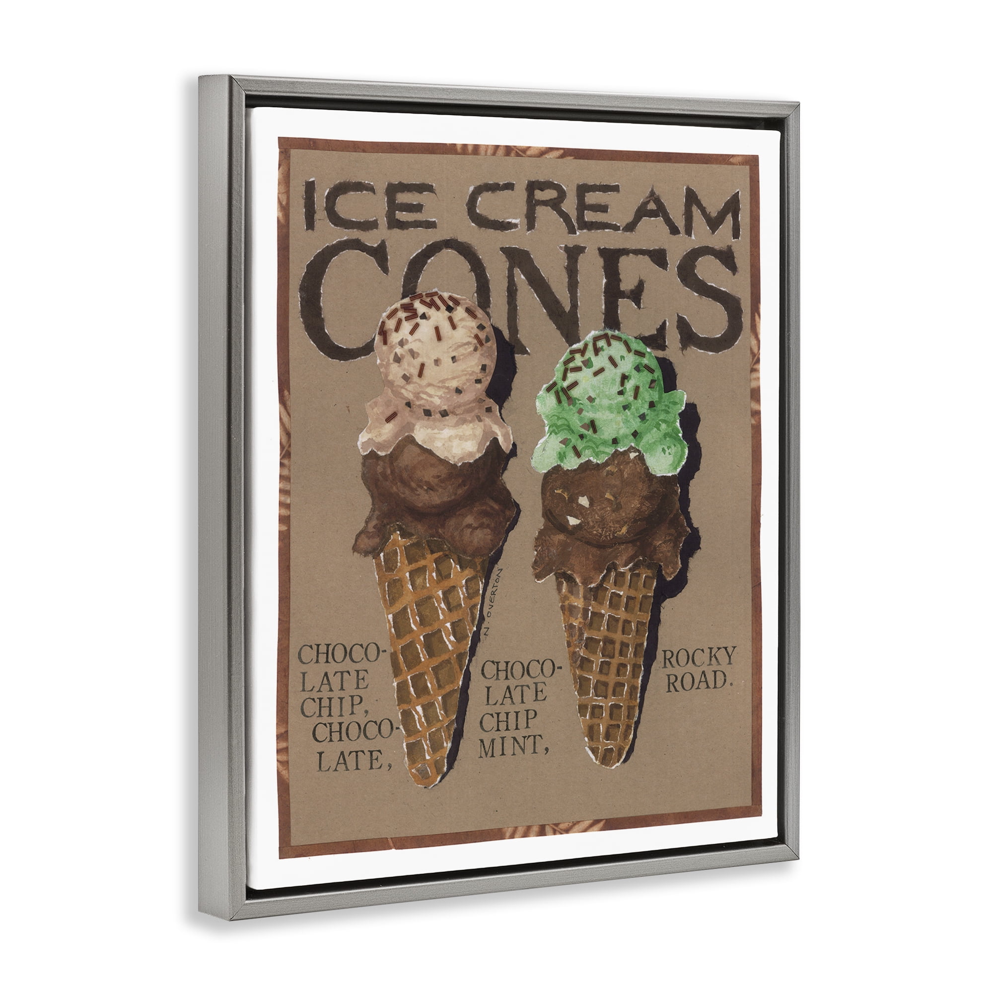 Stupell Industries Ice Cream Cones Food & Beverage Painting Gray Floater Framed Art Print Wall Art, 17 x 21