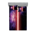 thumbnail image 2 of Galaxy Bedding Set with Sheet & Covers, Famous Movie Prop Galaxy Theme Between Enemies Theme Stripe Illustration in Red, Printed Bedroom Decor 2 Shams, 4 Sizes, Black, by Ambesonne, 2 of 3