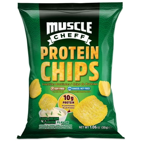Protein Chips, Soy Free, Muscle Cheff, Fully Baked Pea Protein Chips, High Protein and Fiber, Low Carb, Keto (Sour Cream & Onion - 4 Pack)