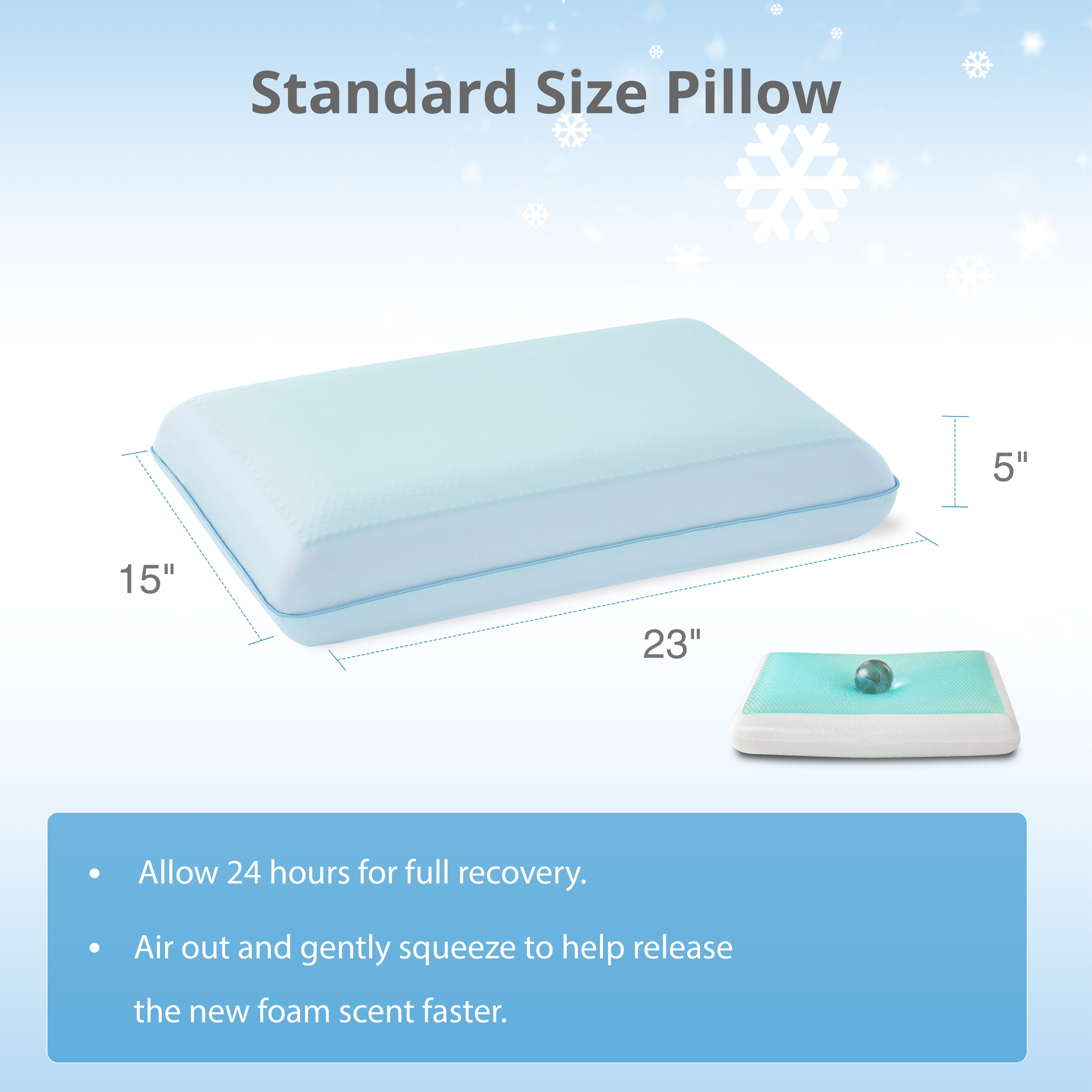 EGOHOME Single Cooling Gel Bed Pillow, Memory Foam Pillow, Standard Queen, Blue, Cooling Removable Cover, Medium-soft