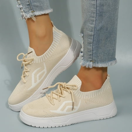 

Cathalem Wedgie Sneaker for Women Women Casual Sport Shoes Mesh Running Shoes Knit Detail Slip On Womens Sneaker Wedge Size 11 Beige 8