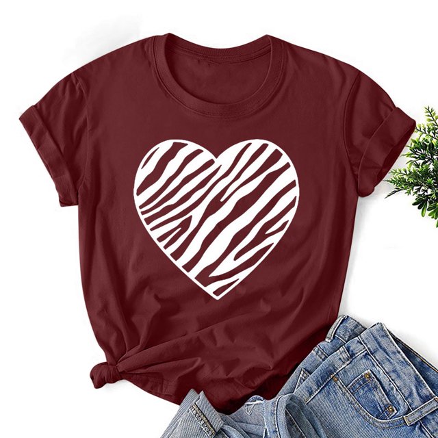 LSLJS Mode Femmes T-shirt à Manches Courtes Imprimé Saint-Valentin, Hauts Graphiques Originaux, Cadeaux pour Femmes