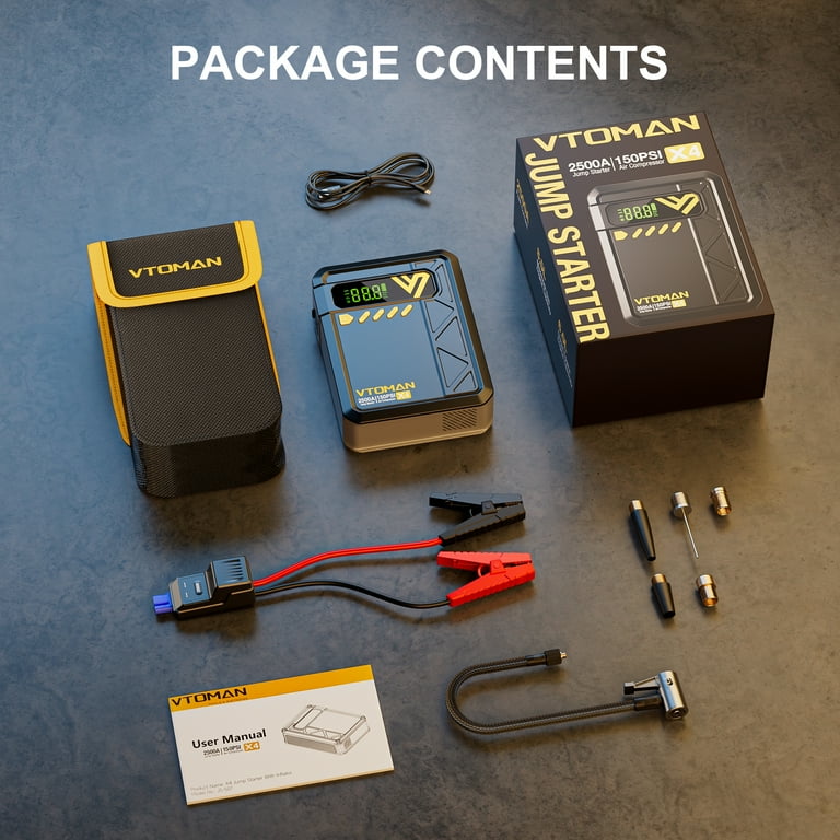 VTOMAN X5 Black Jump Starter Power Pack With Air Compressor, 3500A 12V Car Battery Booster Jump Starter (Up To 9L Gas/8L Diesel Engines), Portable...