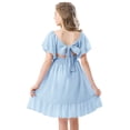 thumbnail image 6 of SILVERCELL Girls Summer Casual Dress Puff Sleeve Swiss Dot Layered Ruffle Hem Lace A-Line Swing Midi Dress 6-12 Years, 6 of 10
