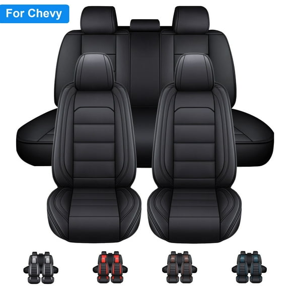 FANOTEK Car Seat Covers for Chevy 5 Seats Sedans SUV, Premium Pu Leather Auto Cushion Protector, Full Set for Cobalt/ Cruze/ Equinox/ HHR/ Impala Black