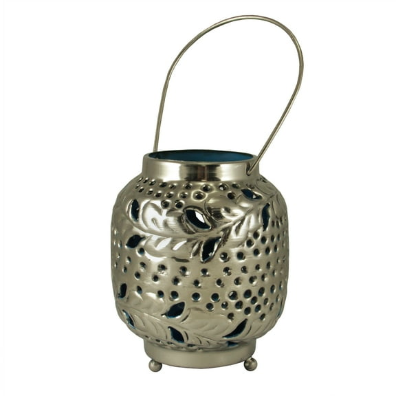 Kaemingk 4" Tropicalia Silver and Blue Cut-Out Floral Tea Light Candle Holder