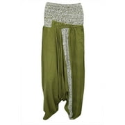 Mogul Womens Yoga Harem Pants Green Printed Silk Beach Cover Up Summer Dress