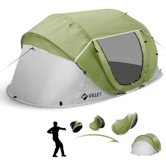 VILLEY 4 Person Easy Pop Up Tent, Waterproof Automatic Setup Instant Lightweight Camping Beach Tent with Carrying Bag for Camping, Hiking & Traveling