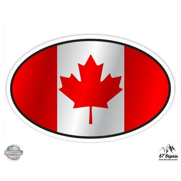 Canada Flag Oval - 3" Vinyl Sticker - For Car Laptop I-Pad Phone Helmet Hard Hat - Waterproof Decal