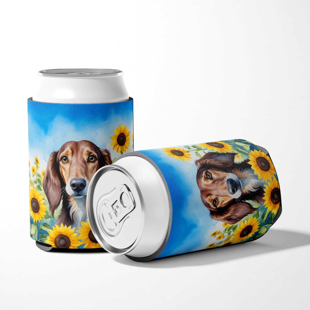 Saluki in Sunflowers Can or Bottle Hugger 3 in x 5 in