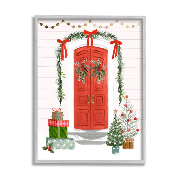 Stupell Industries Red Jolly Christmas Doorway Graphic Art Gray Framed Art Print Wall Art, Design by Victoria Barnes
