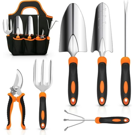 Nrnio Garden Tool Set, Stainless Steel Heavy Duty Gardening Tool Set, with Non-Slip Rubber Grip, Storage Tote Bag, Outdoor Hand Tools, Ideal Garden Tool Kit Gifts for Women and Men