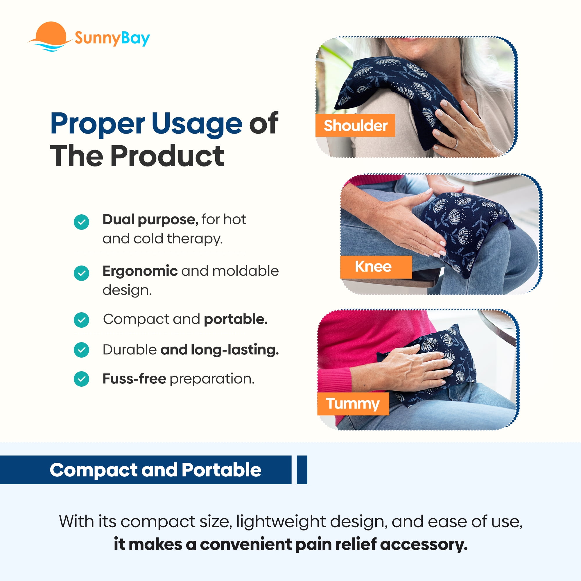SunnyBay Small Microwave Heating Pad, Microwavable Versatile Cold/Heated Neck and Shoulder Wrap for Back Pain and More, Odorless Moist Heat Cotton-Plush Pad, Blue Dandelion