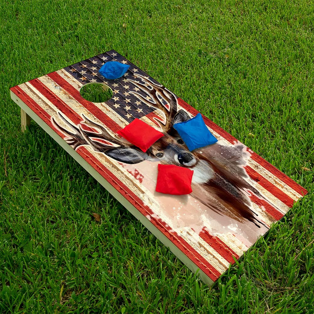 Cornhole Wraps for Boards Vinyl Decals (Set of 2) Deer and American Flag - Corn Hole Bean Bag Toss Wrap Stickers Skins (Boards Not Included) (Deer and American Flag)
