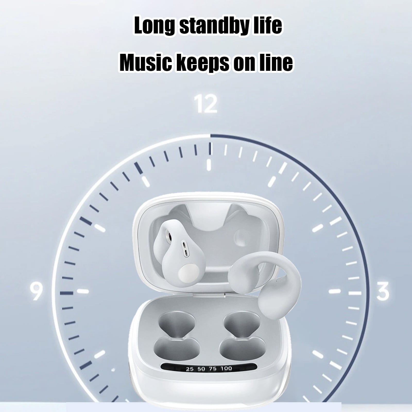 Lunxisen 1 Pcs Clip On Bluetooth Earpiece Bone Conduction LED Display Long Battery Life for Music Calls Workout Running