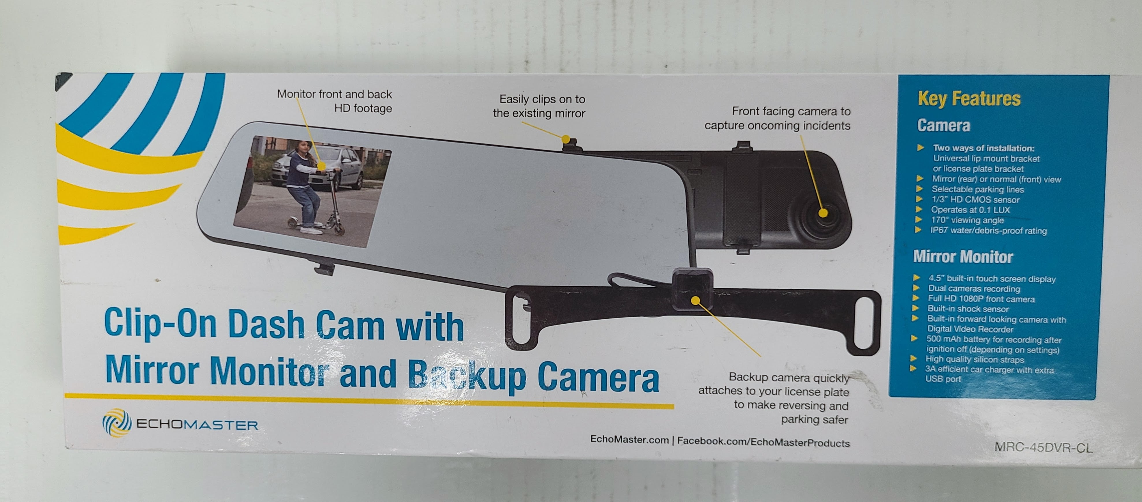 ECHOMASTER Mirror Monitor And Backup Camera Kit With BuiltIn Dash Camera