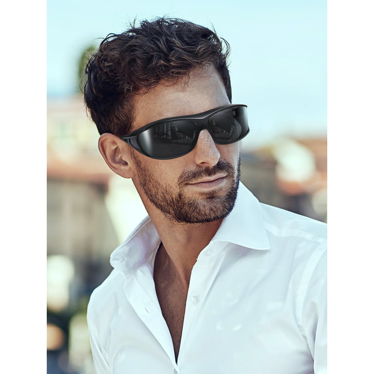 Tinhao Polarized Fit Over Glasses Sunglasses for Men Women Oversized HD Wrap Around Wear Over Prescription Glasses, Men's, Size: One size, Black