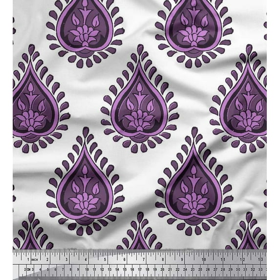 Soimoi Purple Rayon Fabric Floral Block Print Fabric by Yard 42 Inch Wide