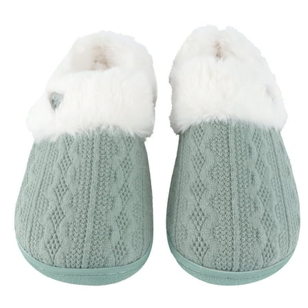 

BESTONZON 1 Pair Autumn Winter Warm Slippers Jacquard Knit Wool Mouth Slippers (Green)
