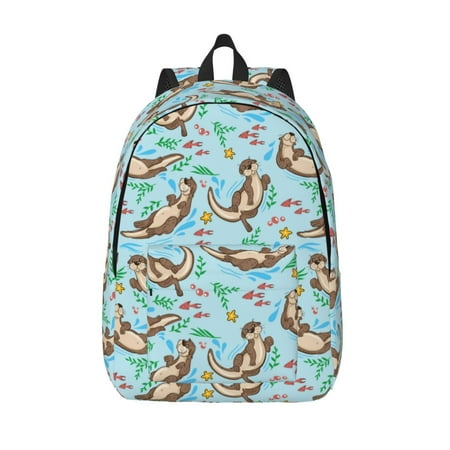 Kuqiui Cute Otters Print Canvas Travel Laptop Backpack for Men Women Business Work Rucksack College School Computer Bag Fits 15.6 Inch Notebook