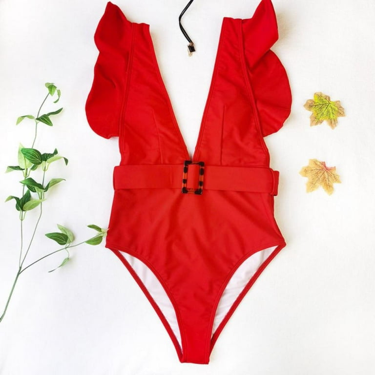 New European and American Fashion One-Piece Ruffled Deep V Neck Stylish  Red/White Monokini Swimwear, Plunge Tummy Slimming Bathing Suits with Metal  Clasp - China Womens Swimwear and One Piece Swimsuit price