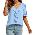 thumbnail image 3 of AherBiu Women Tops for Women Dressy Blouse Casual Ruffle V Neck Short Sleeve Boho Shirt Beachwear Lightweight Summer Tops, 3 of 8