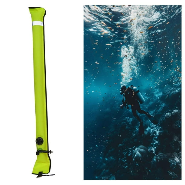 Marcador de superficie de buceo Flotación Flotación ligera Tubo de señal de buceo inflable de alta visibilidad para deportes acuáticos Actividades al Válvula amarilla de 45 cm
