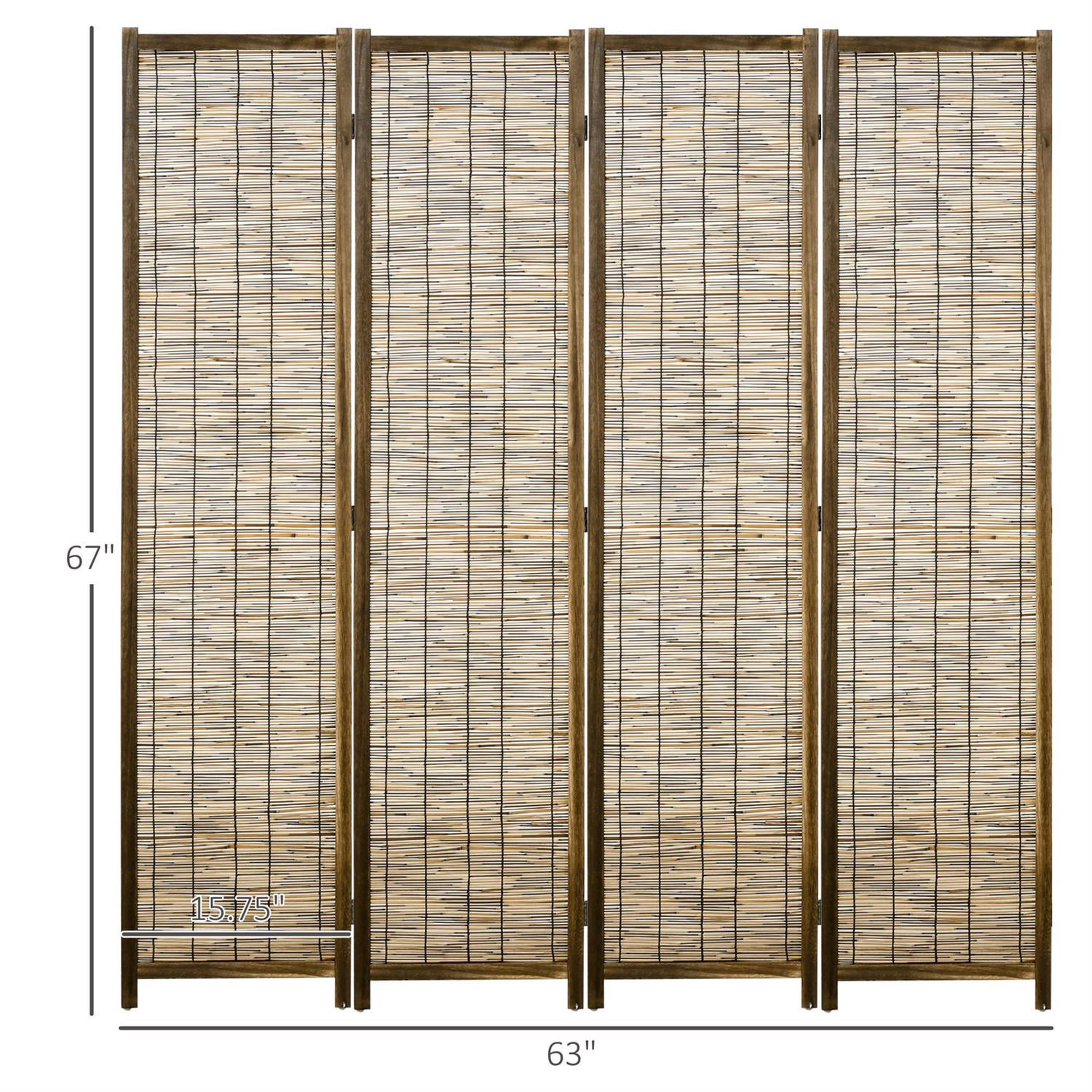Demi Bonn Hand Woven Room Divider, 4 Panel Folding Privacy Screen, 67" Indoor Reed Partition Wall for Bedroom or Office, Brown