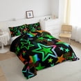 thumbnail image 3 of Feelyou Cute Stars Print Bedding Comforter Set for Teens, Kawaii Love Heart Twin Comforter Sets, Black Green Graffiti Reversible Bedding Set, Lightweight Room Decor, 2 Pieces, 3 of 8